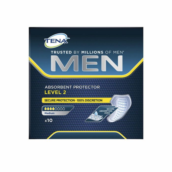 TENA Protector Absorbente Hombre para Incontinencia Urinaria Moderada Nivel 2, Discreto, Antiolor, 10 Unidades