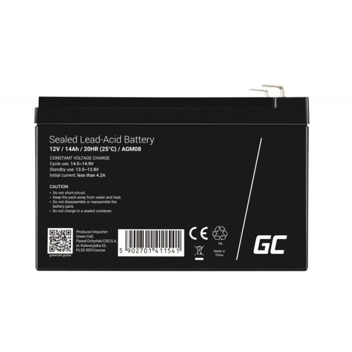 Green Cell AGM08 Batería de Reemplazo Sellada de Plomo Ácido (VRLA) 12V 14Ah (14000mAh) Negro 1 Green Cell AGM08 Batería de Reemplazo Sellada de Plomo Ácido (VRLA) 12V 14Ah (14000mAh) Negro 1