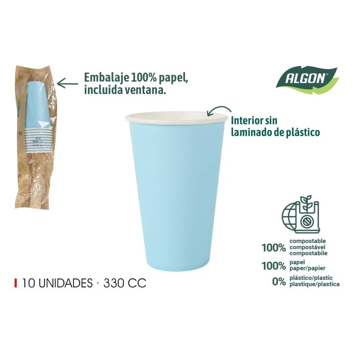 Algon Set 10 Vasos Cartón Azul Baby 330 cc (20 Unidades) Algon Set 10 Vasos Cartón Azul Baby 330 cc (20 Unidades)