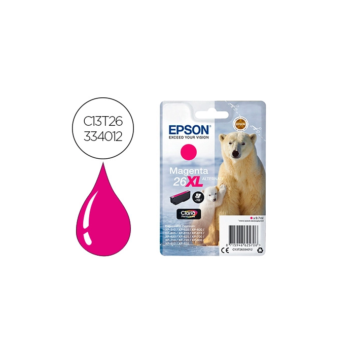 Epson Claria Premium Cartucho Magenta 26XL Alta Capacidad Expression Premium XP-510 0 Epson Claria Premium Cartucho Magenta 26XL Alta Capacidad Expression Premium XP-510 0