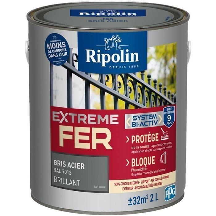 Gris acero hierro extremo RAL 7012 brillante - RIPOLIN - 2 L