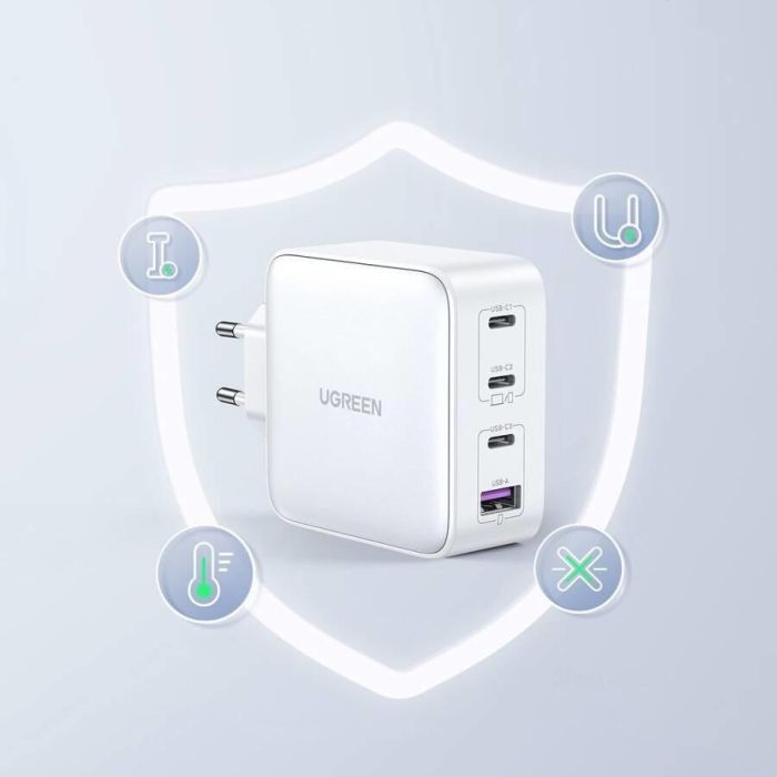 UGREEN USB-A+3xUSB-C 100W GaN Tech Fast Wall Charger EU White 5 UGREEN USB-A+3xUSB-C 100W GaN Tech Fast Wall Charger EU White 5