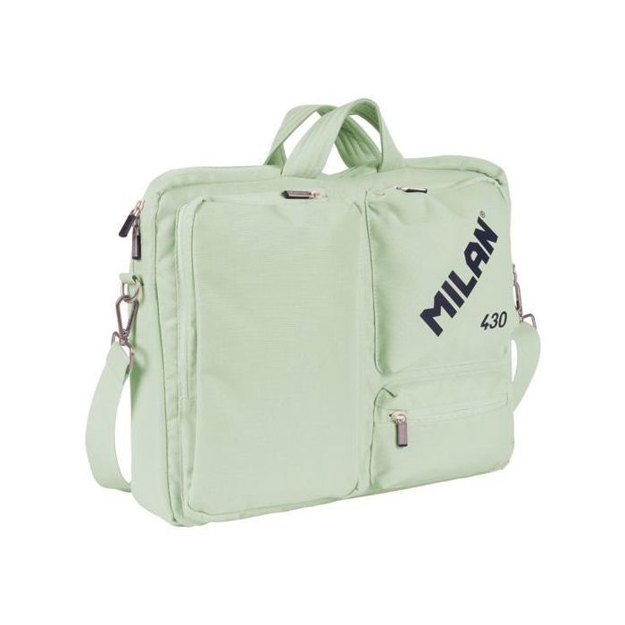 Milan Colección 430 Maletín Portátil 17 Pulgadas Verde Poliéster Acolchado con Bolsillos y Correa Ajustable