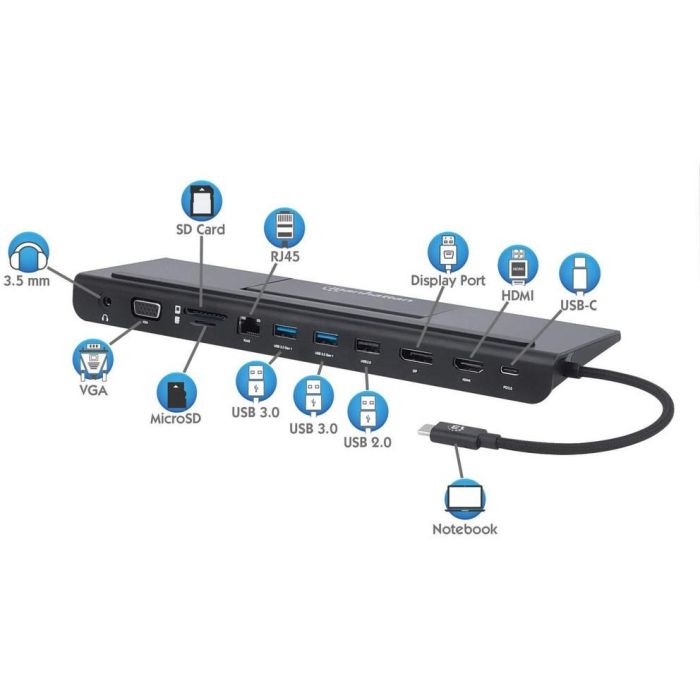 MANHATTAN USB-C 11-in-1-Dockingstation MST für drei Monitore 5