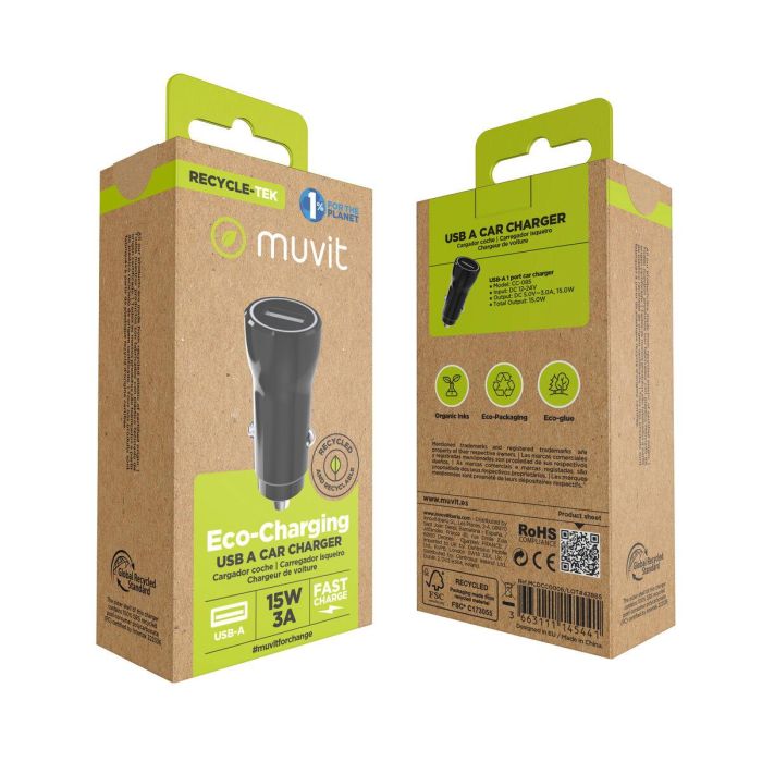 muvit for change cargador coche USB 2.4A 12W negro 2