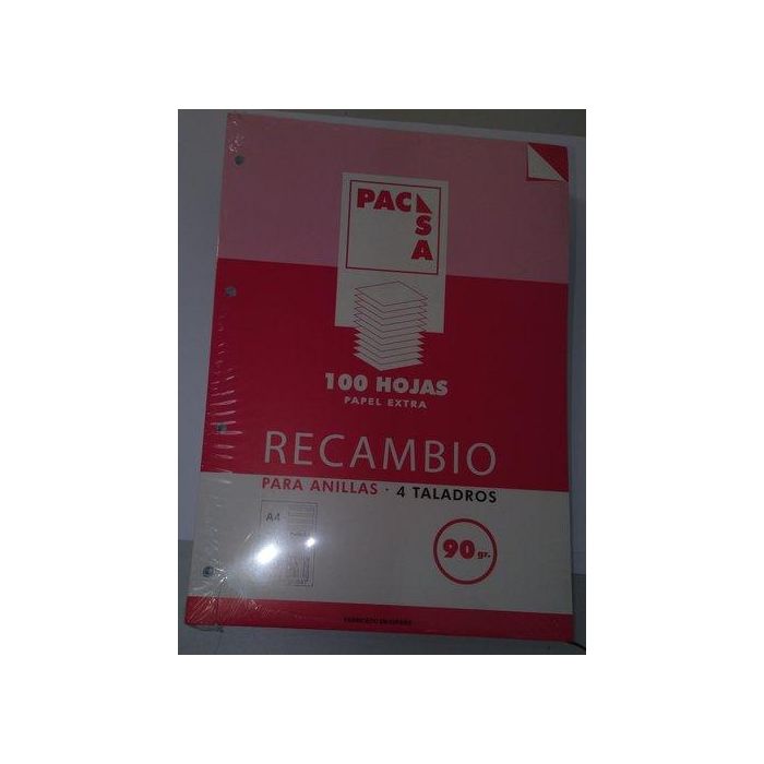 Recambio Pacsa A4 100H 90G 4 Taladros Pauta 2,5