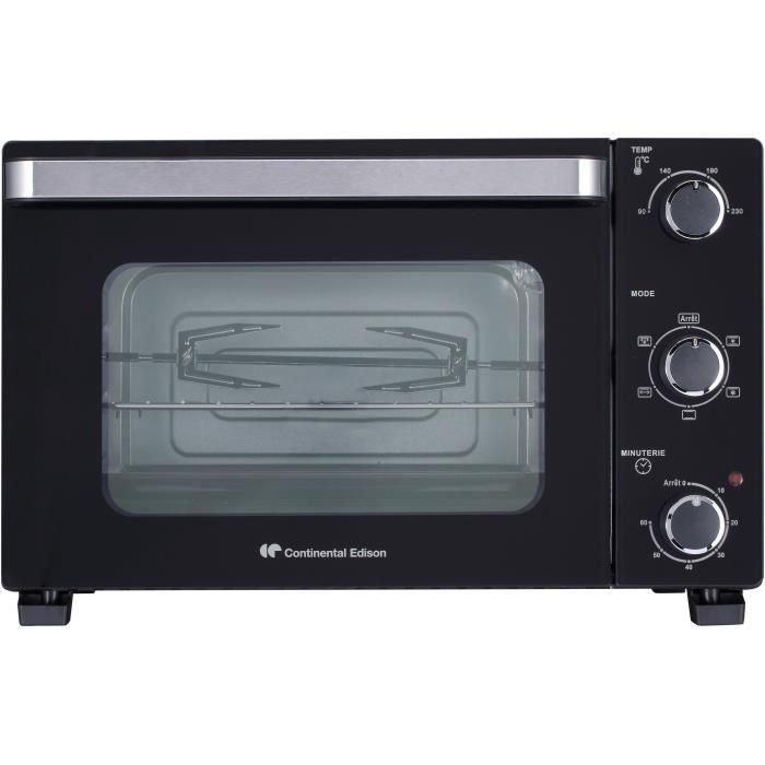 CONTINENTAL EDISON CEMF28B2 - Mini horno eléctrico 28L negro - 1500W - Asador, Circulación natural