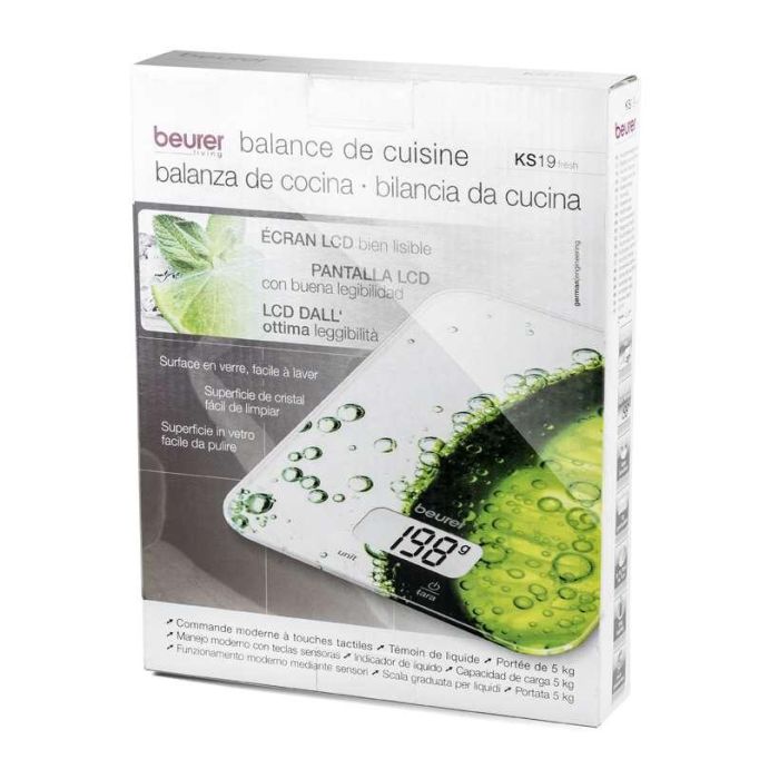 Beurer KS-19 FRESH Balanza de Cocina Digital, 5 kg, Pantalla LCD, Teclas Táctiles, Vidrio Ultra Plano, Función Tara - Ref: KS-19 1 Beurer KS-19 FRESH Balanza de Cocina Digital, 5 kg, Pantalla LCD, Teclas Táctiles, Vidrio Ultra Plano, Función Tara - Ref: KS-19 1