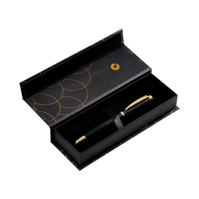 Belius Passion d'or Pluma Estilográfica Aluminio Negro y Dorado Tinta Azul Caja de Diseño M 4