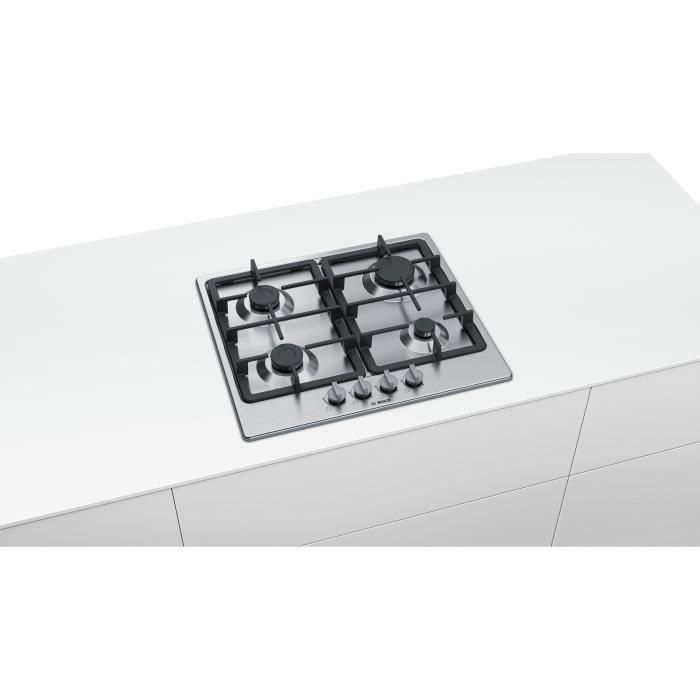 BOSCH - PGP6B5B90 - Mesa de gas - 4 quemadores - 7500W - L58,2cm x P52cm - Acero inoxidable 1 BOSCH - PGP6B5B90 - Mesa de gas - 4 quemadores - 7500W - L58,2cm x P52cm - Acero inoxidable 1