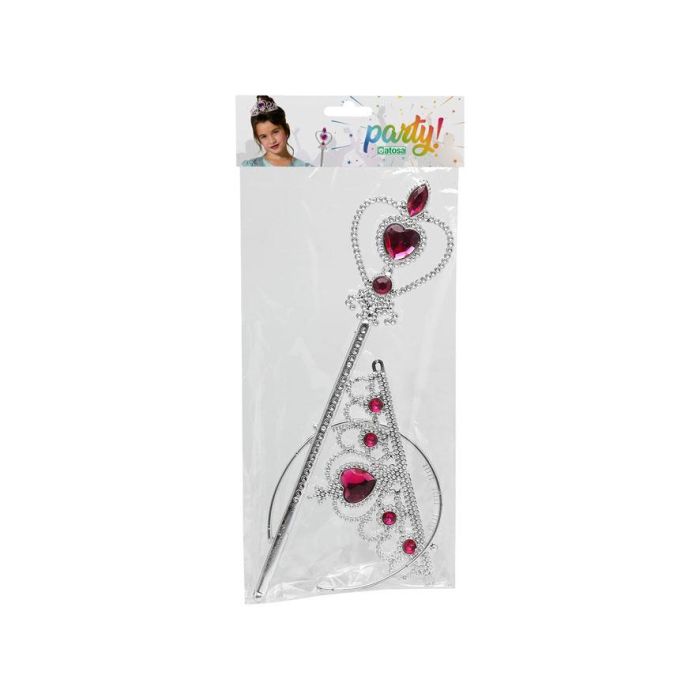 Tiara Plateada Con Corazones Y Varita Fucsia Para Princesa Infantil - Complemento Para Disfraces Y Juegos De Fantasía 1 Tiara Plateada Con Corazones Y Varita Fucsia Para Princesa Infantil - Complemento Para Disfraces Y Juegos De Fantasía 1