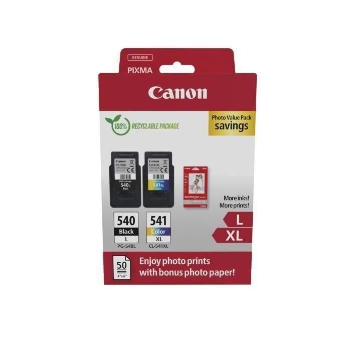 Canon Tinta Ecopack Bk+ C - M - Y + 50H Papel Fotográfico 10x15 Para Pixma Mg 2150-2250-3150-3250-3550-3650-3650S-4150-4250 - Mx 375-395-435-455-475-515-525-535 - Ts 5150-5151 - Pg 540 L + Cl 541XL