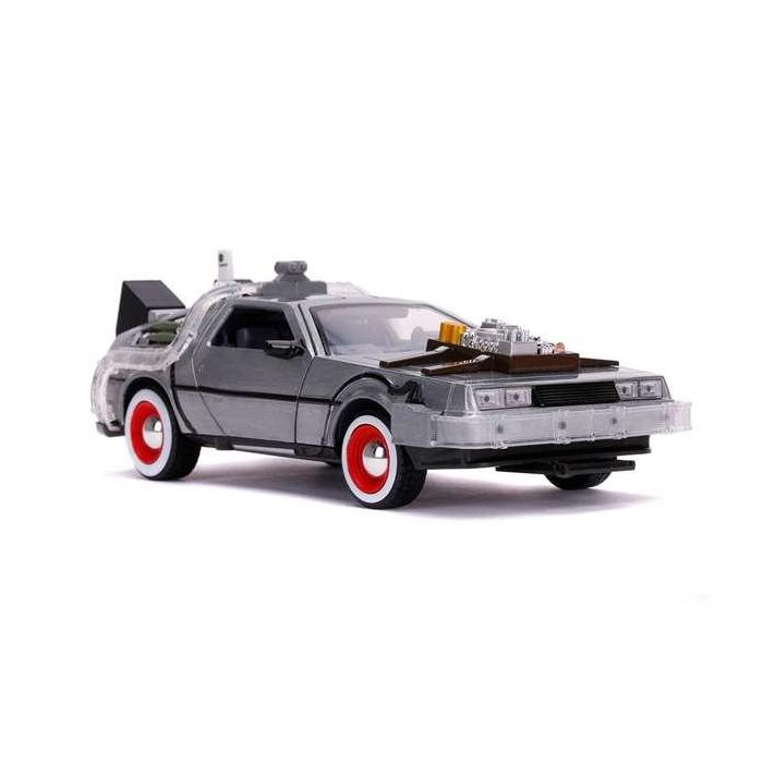 Coche de metal dlorean regreso al futuro iii con luz escala 1:24 30x15x11 cm 2