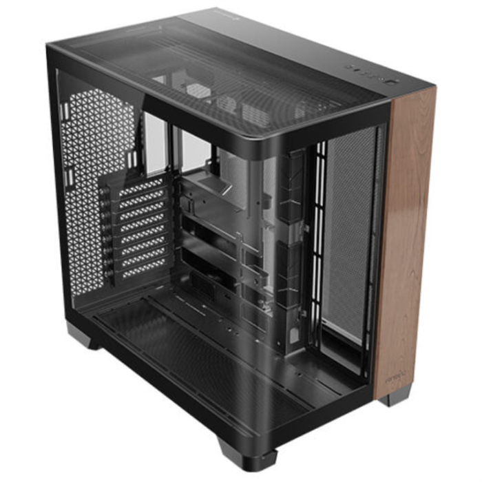 Antec C8 Curve Wood Full Tower - Caja para PC de Sobremesa Negra y Transparente con Detalles de Madera
