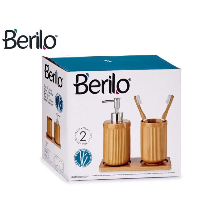Set de Baño Cerámica 2 Piezas Camel con Bandeja de Bambú - Berilo 9x18.5x20 cm (6 Unidades) 2 Set de Baño Cerámica 2 Piezas Camel con Bandeja de Bambú - Berilo 9x18.5x20 cm (6 Unidades) 2