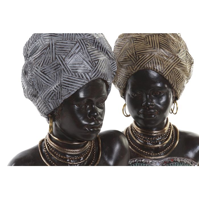DKD Home Decor Figura Decorativa Africana Resina Dorado Plateado 24 x 36 x 18 cm (2 Unidades) 1