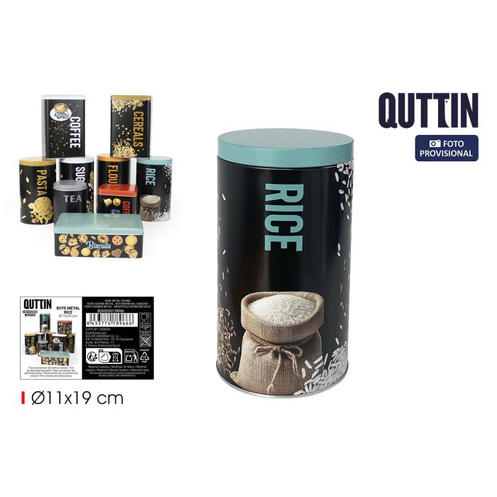 Quttin Bote de Metal para Arroz 11 x 19 cm, Almacenamiento Hermético, Diseño Duradero de Alta Calidad para Cocina (12 Unidades)