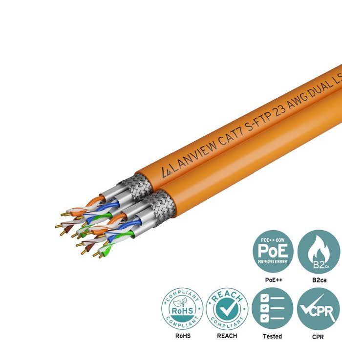 Lanview 500m Cat7 S-FTP cable 2x(4x2xAWG23) LSZH Orange 2 Lanview 500m Cat7 S-FTP cable 2x(4x2xAWG23) LSZH Orange 2
