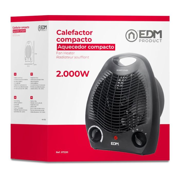 Edm Calefactor vertical de suelo 1000-2000W Negro con protección de sobrecalentamiento y posición de aire fresco 3