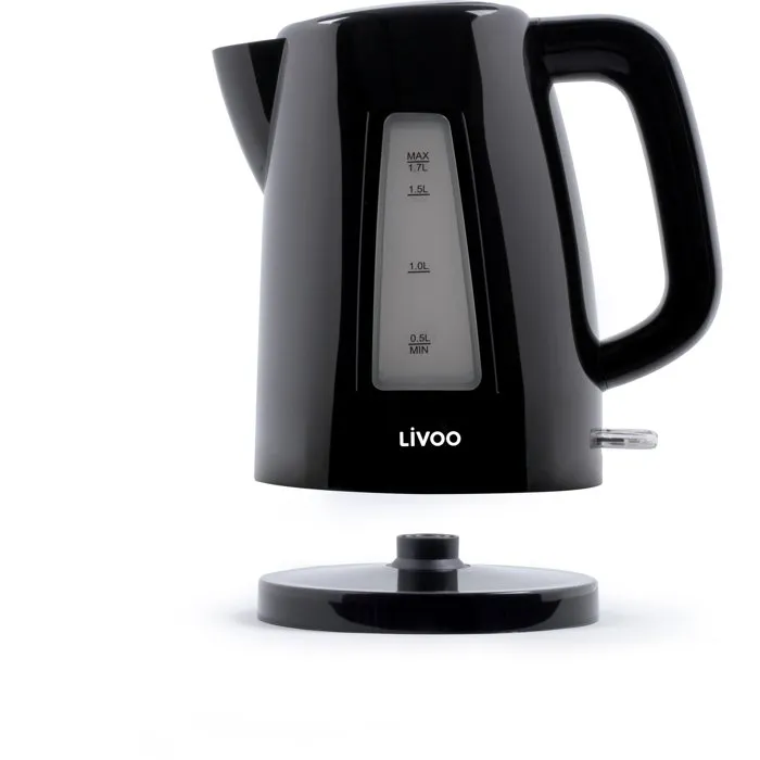 Livoo Hervidor de Agua 1.7L, 2200W, Base Giratoria 360 Grados, Negro, DOD184N, AUC3523930097904