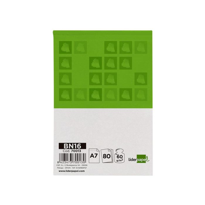 Bloc Notas Liderpapel Liso A7 80 Hojas 60 gr-M2 Perforado Sin Tapa 10 unidades 5