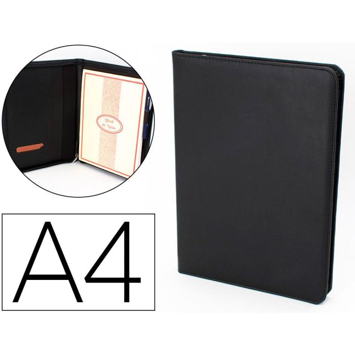 Carpeta Portafolios Q-Connect Artesania A4 Similpiel Negro Cremallera Y Dptos. 332x262x30 mm Fabricada En Ubrique