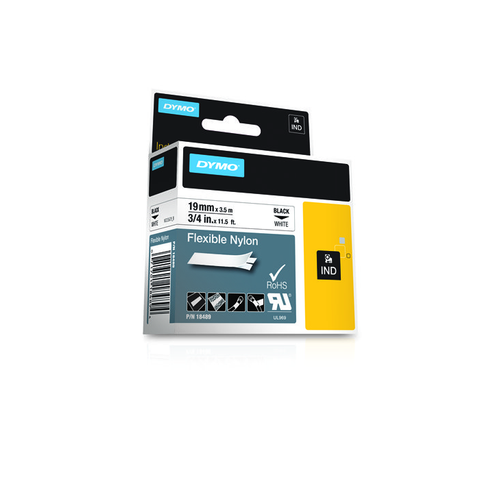 Dymo Rhino cinta de etiquetas industrial adhesiva id1-19, negro sobre blanco de 19mmx3´5 m, nylon flexible (s0718120) 2