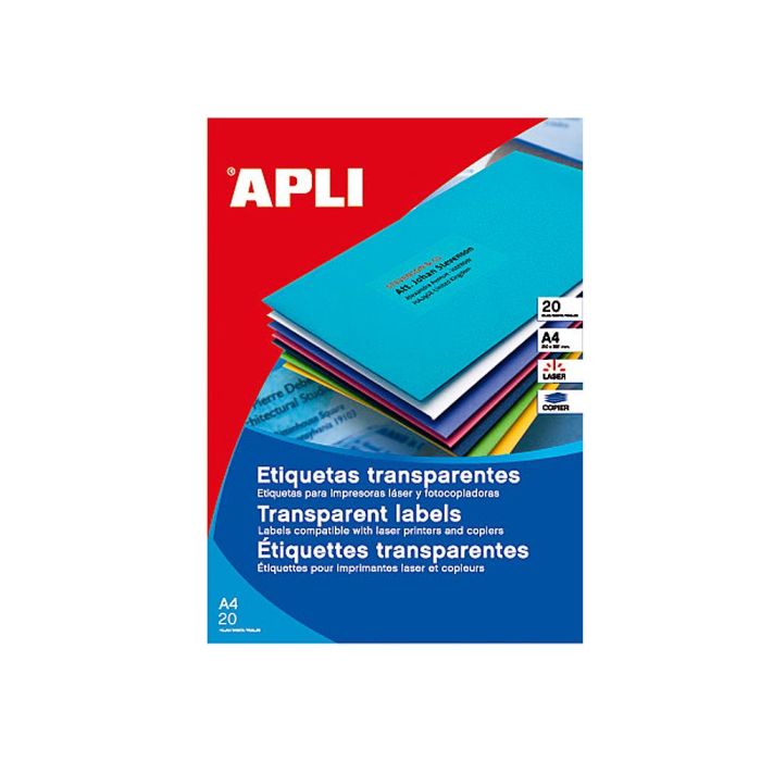 Etiqueta Adhesiva Apli 1224 Transparentes Tamaño 70x37 mm Para Fotocopiadora Laser Caja 20 Hojas Con 480 Etiquetas 1