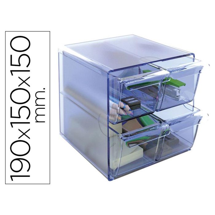 Archivo 2000 Organizador Archicubo 4 Cajones 190x150x150 mm Azul Transparente