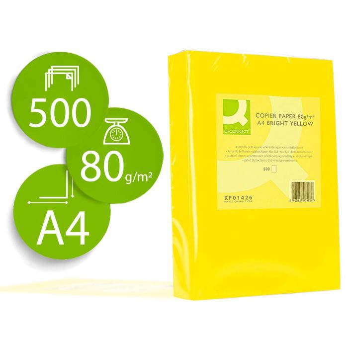 Papel Color Q-Connect Din A4 80 gr Amarillo Intenso Paquete De 500 Hojas