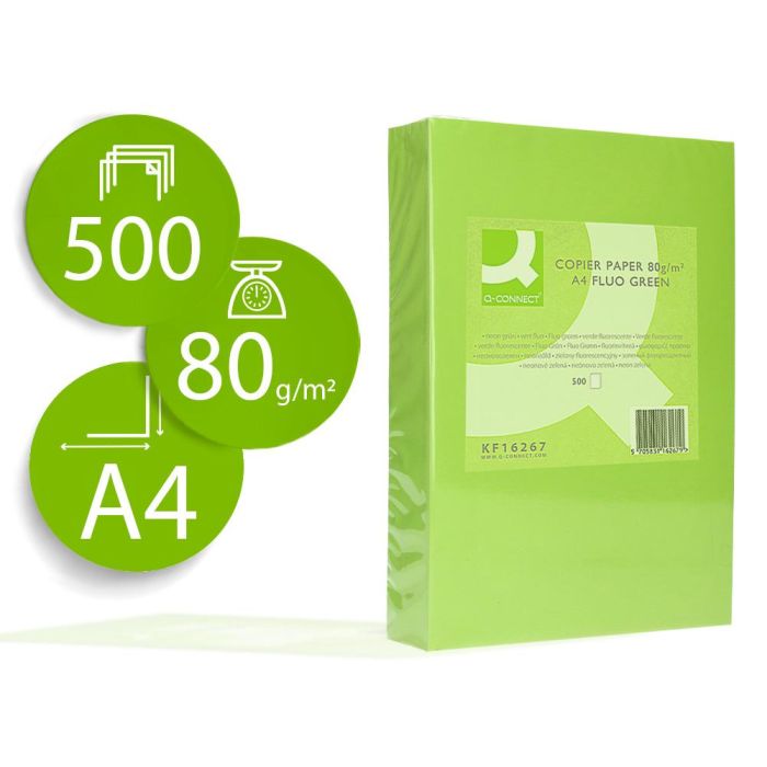 Papel Color Q-Connect Din A4 80 gr Verde Neon Paquete De 500 Hojas