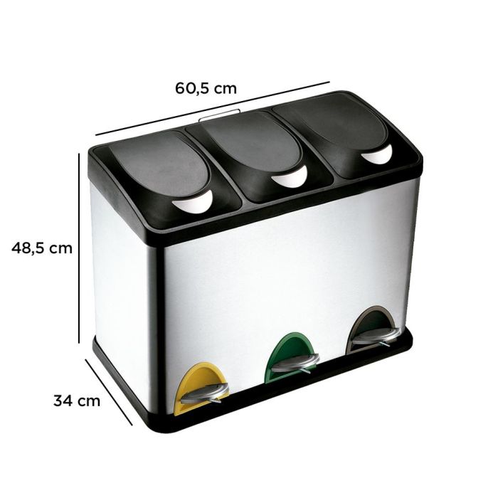 Papelera Contenedor Q-Connect Metalica Con Tapadera De Plastico Y Pedal 3 Depositos 45 L 605x340X485 mm 1