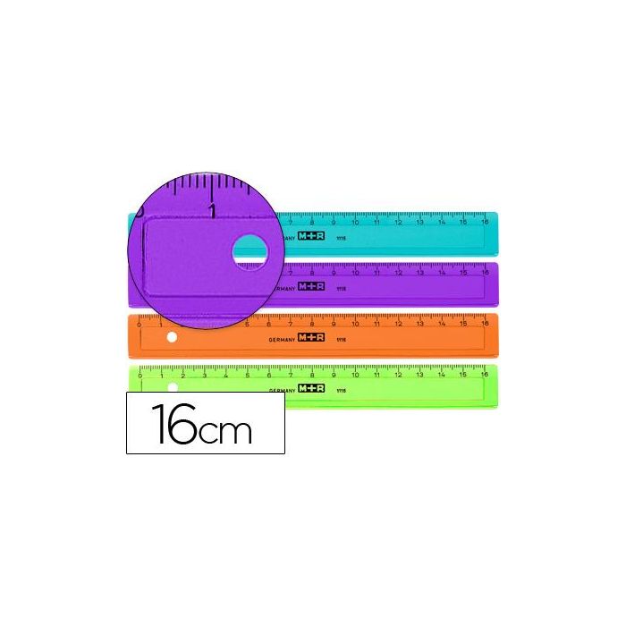 Regla M+R 16 cm Plastico Graduada Y Biselada Colores Surtidos 20 unidades