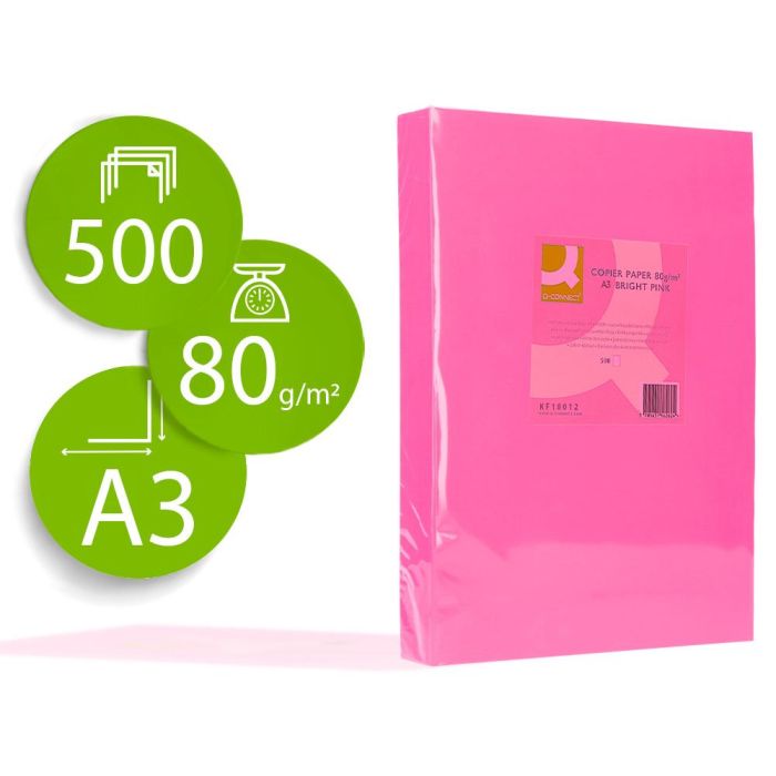 Papel Color Q-Connect Din A3 80 gr Rosa Intenso Paquete De 500 Hojas