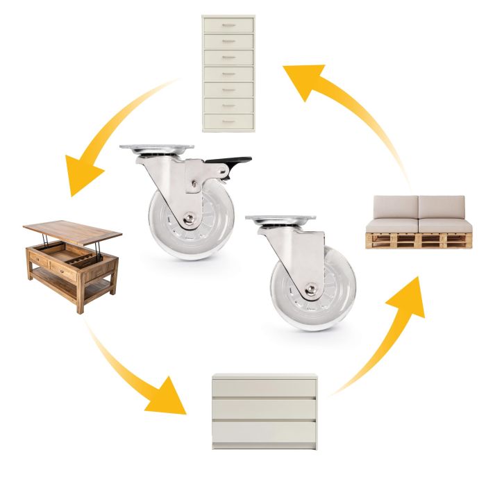 Emuca Lote de 4 ruedas Slip transparentes con placa de montaje, diámetro 75mm, Acero y Plástico 8