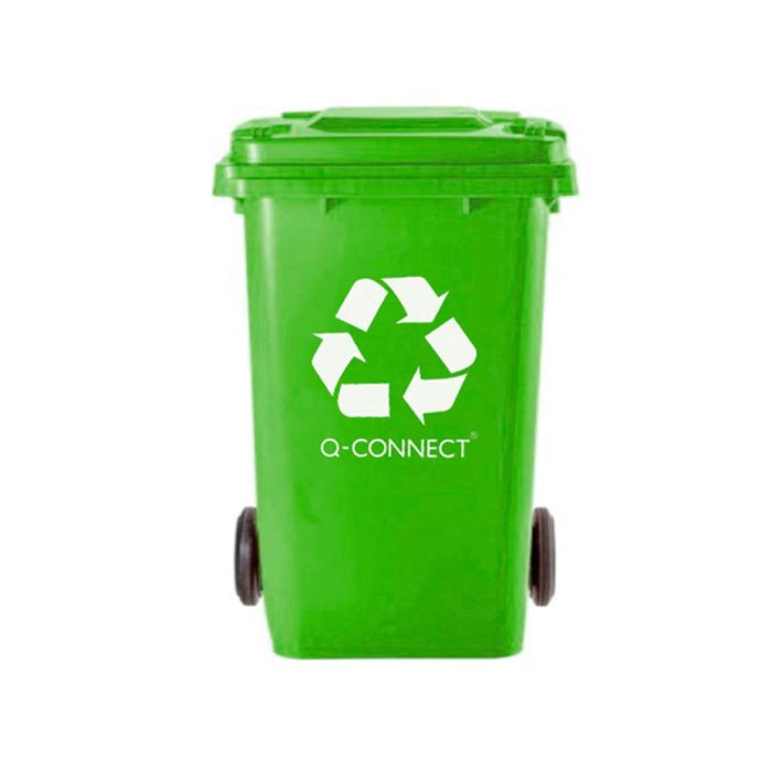 Papelera Contenedor Q-Connect Plastico Verde Para Envases De Vidrio 100 L Con Tapa Y Ruedas 750x470X370 mm 2