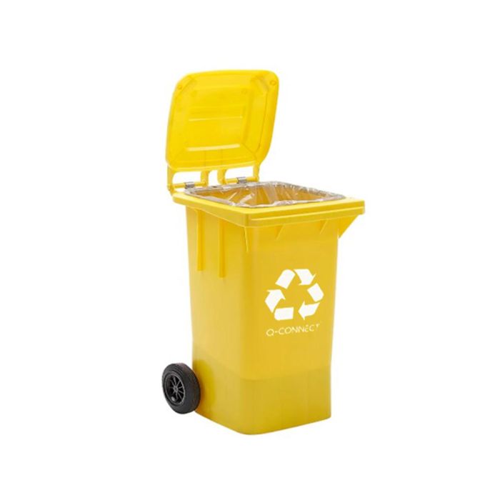 Papelera Contenedor Q-Connect Plastico Amarillo Para Plasticos Y Envases Metalicos 100 L Con Tapa Y Ruedas 750x470X370 mm 3