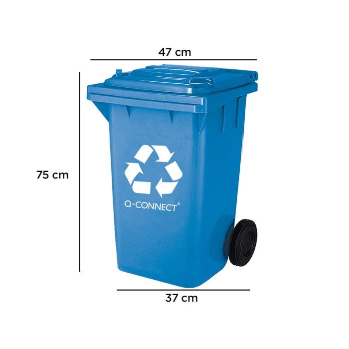 Papelera Contenedor Q-Connect Plastico Azul Para Papel Y Carton 100 L Con Tapa Y Ruedas 750x470X370 mm 1