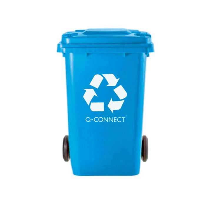 Papelera Contenedor Q-Connect Plastico Azul Para Papel Y Carton 100 L Con Tapa Y Ruedas 750x470X370 mm 2