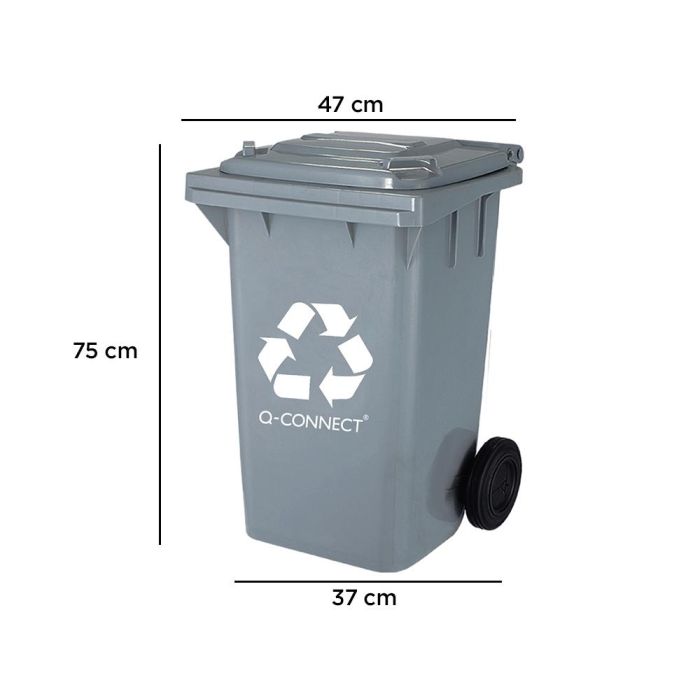 Papelera Contenedor Q-Connect Plastico Gris Para Desechos En General 100 L Con Tapa Y Ruedas 750x470X370 mm 1