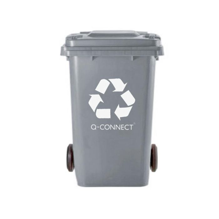 Papelera Contenedor Q-Connect Plastico Gris Para Desechos En General 100 L Con Tapa Y Ruedas 750x470X370 mm 2