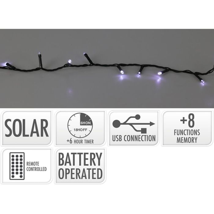 Guirnalda led, 240 leds, 13 funciones parpadeante blanco frio, solar.