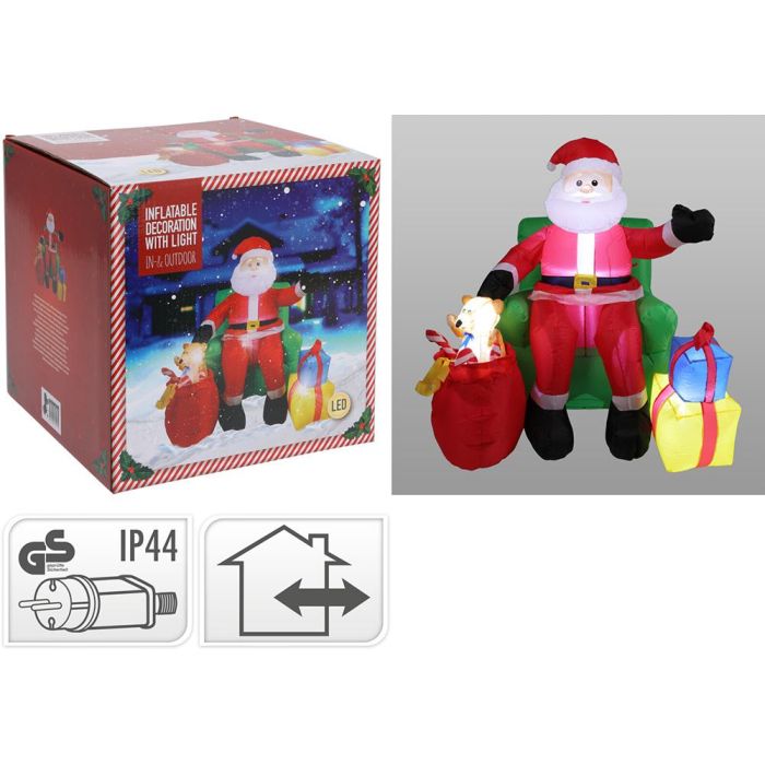 Inflable santa sentado en el banco con led, ip44, 220v, 120cm.