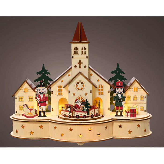 Lumineo Escena de Cascanueces Navideños con Movimiento y Música, 9 LEDs Blanco Cálido, Madera Contrachapada, 30x14x24.5cm