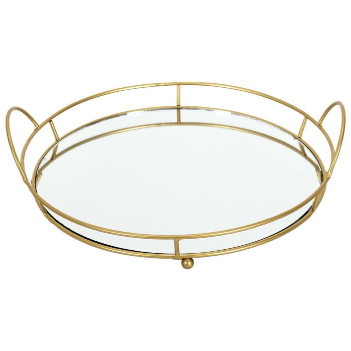 Home Deco Factory Bandeja Con Base Espejo Con Asas Alambre Dorado Colección Lounge Medidas 28x4cm 2