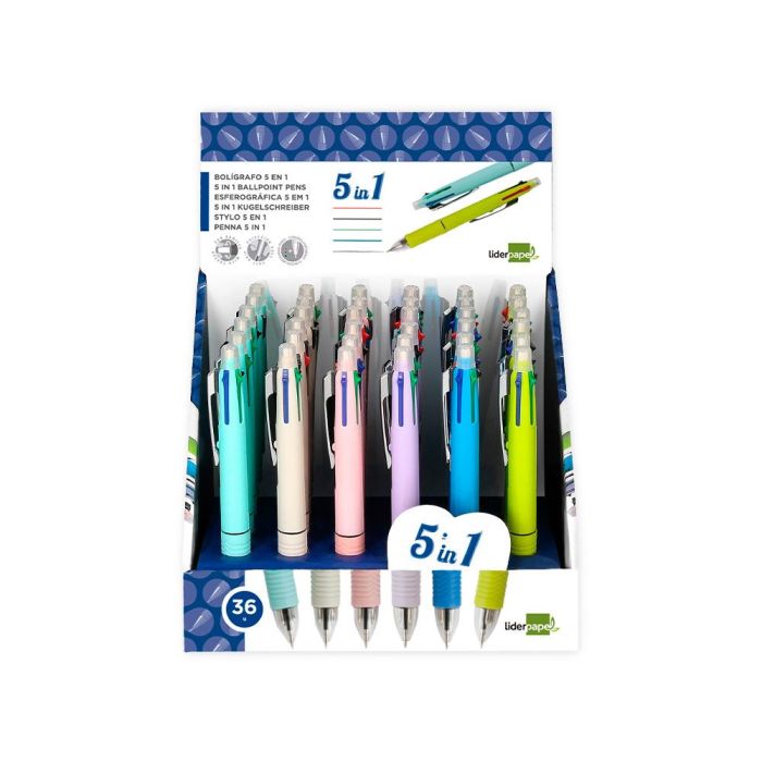 Boligrafo Liderpapel 5 En 1 Azul Negro Rojo Verde 0,7M Y Portaminas 0,5 mm 36 unidades 8