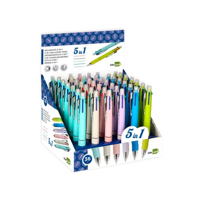 Boligrafo Liderpapel 5 En 1 Azul Negro Rojo Verde 0,7M Y Portaminas 0,5 mm 36 unidades 7