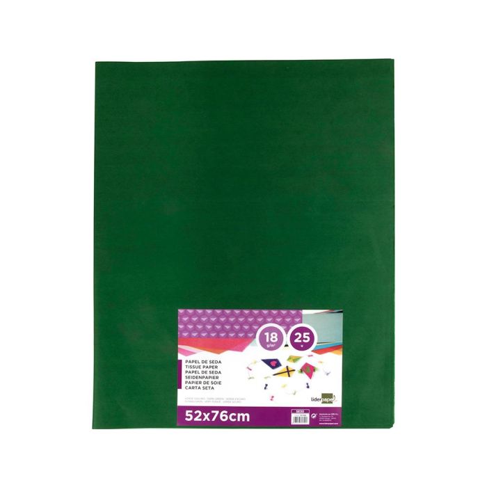 Papel Seda Liderpapel Verde Oscuro 52x76 cm 18 gr-M2 Paquete De 25 Hojas 1