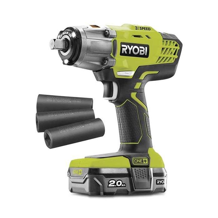 Ryobi Llave de Impacto Inalámbrica 18V 400 Nm con Batería Litio 2.0Ah, Cargador Rápido y 3 Enchufes (17/19/21mm) Ryobi Llave de Impacto Inalámbrica 18V 400 Nm con Batería Litio 2.0Ah, Cargador Rápido y 3 Enchufes (17/19/21mm)