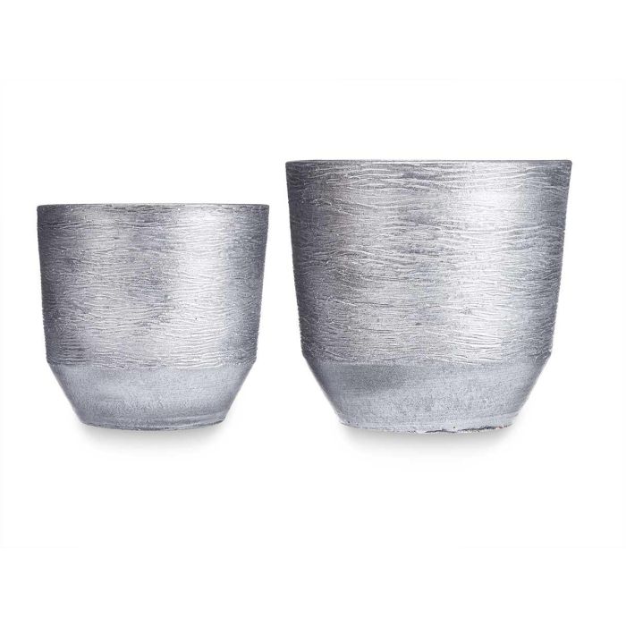 Set 2 Macetas Ceramica Rayas 20 25Cm Plata Ibergarden 2 Set 2 Macetas Ceramica Rayas 20 25Cm Plata Ibergarden 2